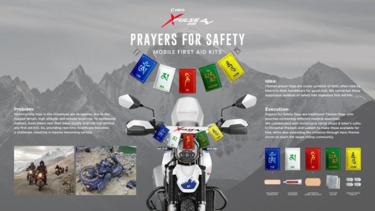 Hero MotoCorp prayer flags first-aid campaign transforms spiritual symbols into lifesaving kits for Himalayan riders.